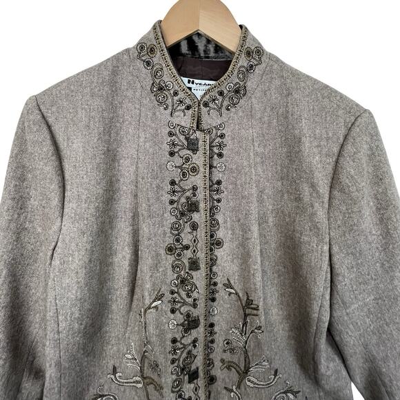 NyGård Petite 10 Embroidered Jacket Wool Blend Beige Cottagecore Academic - Picture 6 of 16
